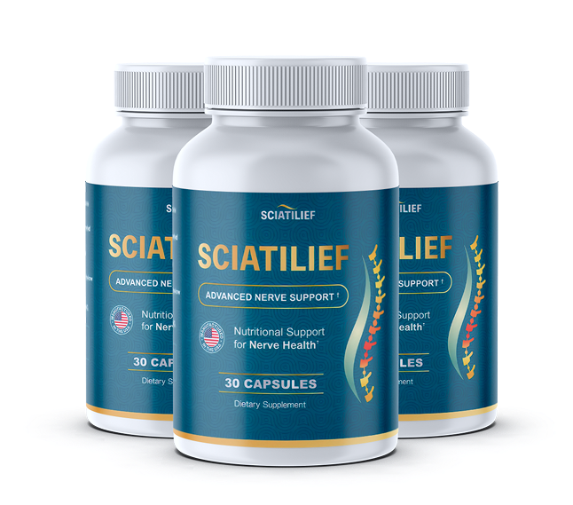 Three bottles of Sciatilief Advanced Nerve Support